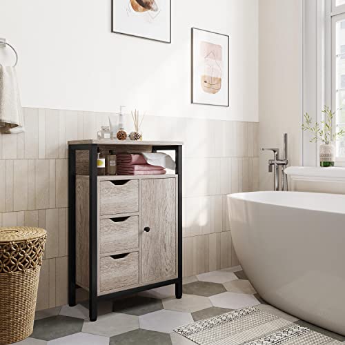 Yaheetech Industrial Bathroom Floor Cabinet, Wooden Freestanding Storage Cabinet with 3 Drawers and Adjustable Shelf for Bathroom, Living Room, 22x12x34 Inches, Gray